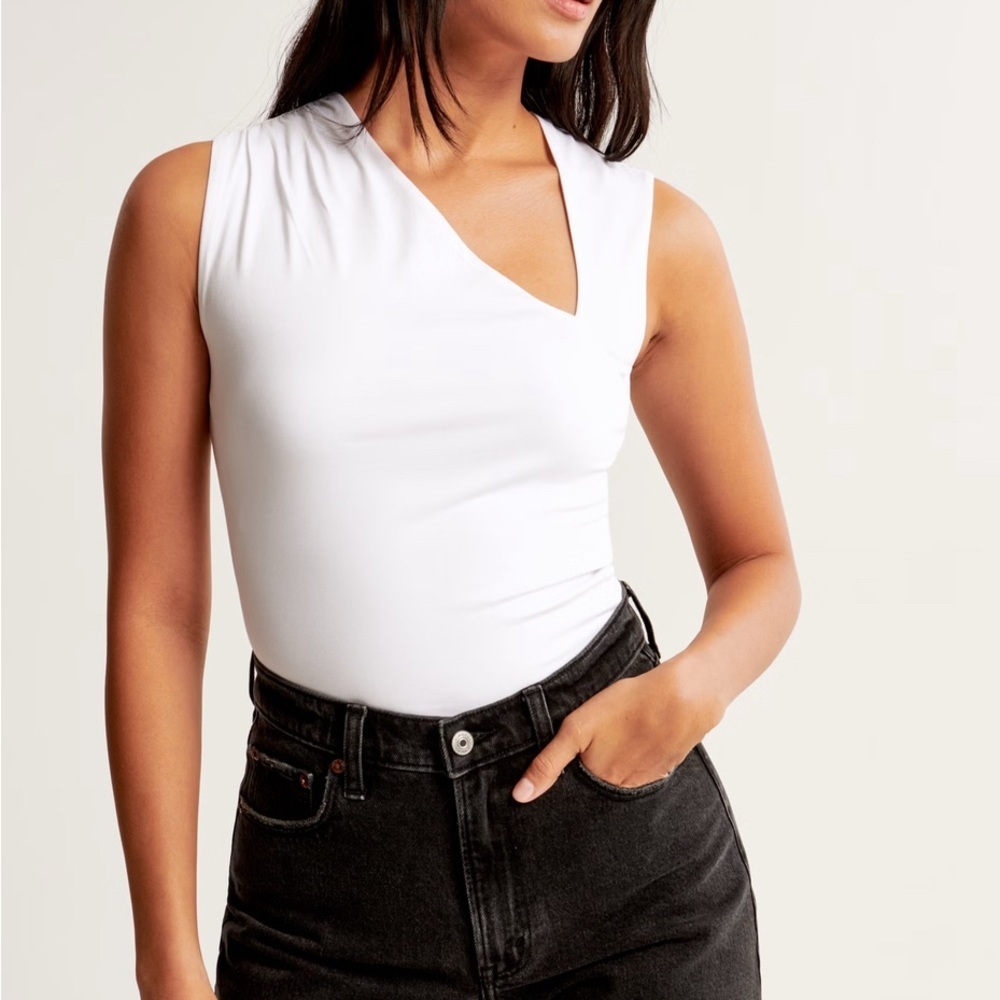Abercrombie & Fitch White Asymmetrical Bodysuit Tank Top